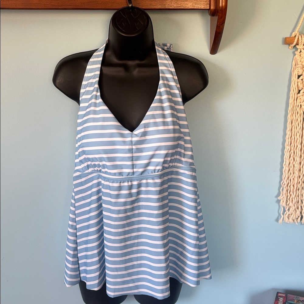Lands End Blue Striped Halter Swim Top NWT size large 12-14 women’s